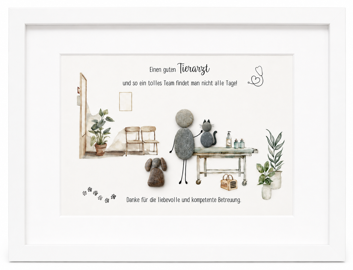Kieselsteinbild Tierarztpraxis Tierärztin, Geschenk zur Praxis, handgemachtes Steinbild