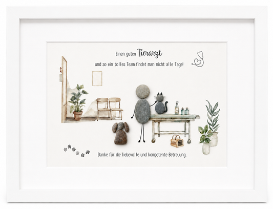 Kieselsteinbild Tierarztpraxis Tierärztin, Geschenk zur Praxis, handgemachtes Steinbild