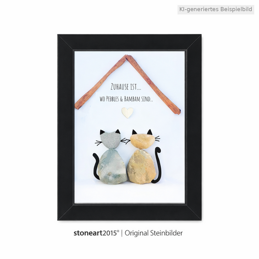 Kieselsteinbild Zuhause ist wo meine Katzen sind, Geschenk für Katzenliebhaber, handgemachtes Steinbild