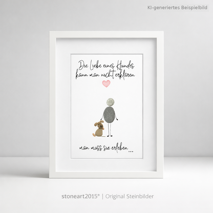 Kieselsteinbild Die Liebe eines Hundes kann man nicht erklären, Geschenk für Hundeliebhaber, handgemachtes Steinbild