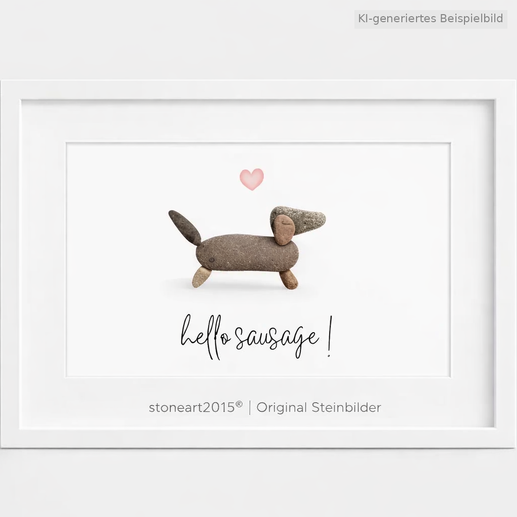 Kieselsteinbild Hello Sausage, Geschenk für Dackelfans, handgemachtes Steinbild