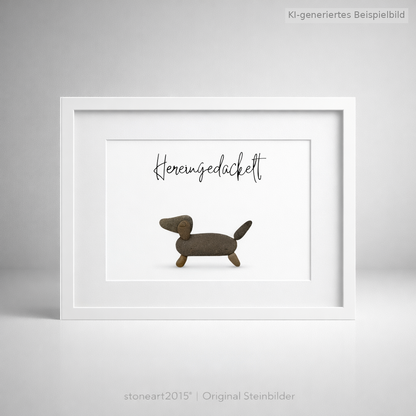 Kieselsteinbild Hereingedackelt, Geschenk für Dackelfans, handgemachtes Steinbild