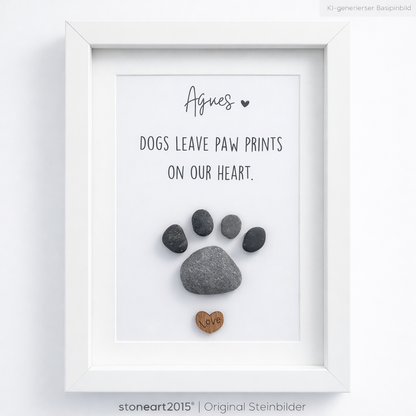 Kieselsteinbild Dogs leave paw prints on our heart, Geschenk für Hundeliebhaber, handgemachtes Steinbild