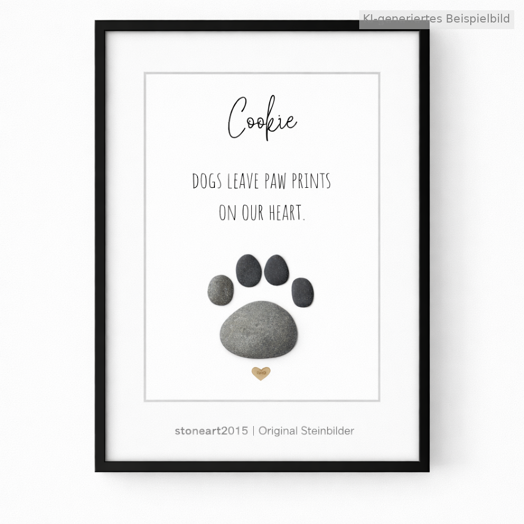 Kieselsteinbild Dogs leave paw prints on our heart, Geschenk für Hundeliebhaber, handgemachtes Steinbild