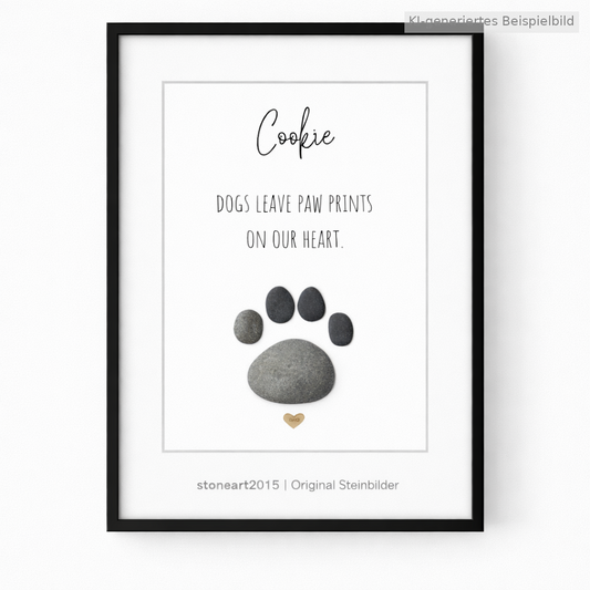 Kieselsteinbild Dogs leave paw prints on our heart, Geschenk für Hundeliebhaber, handgemachtes Steinbild