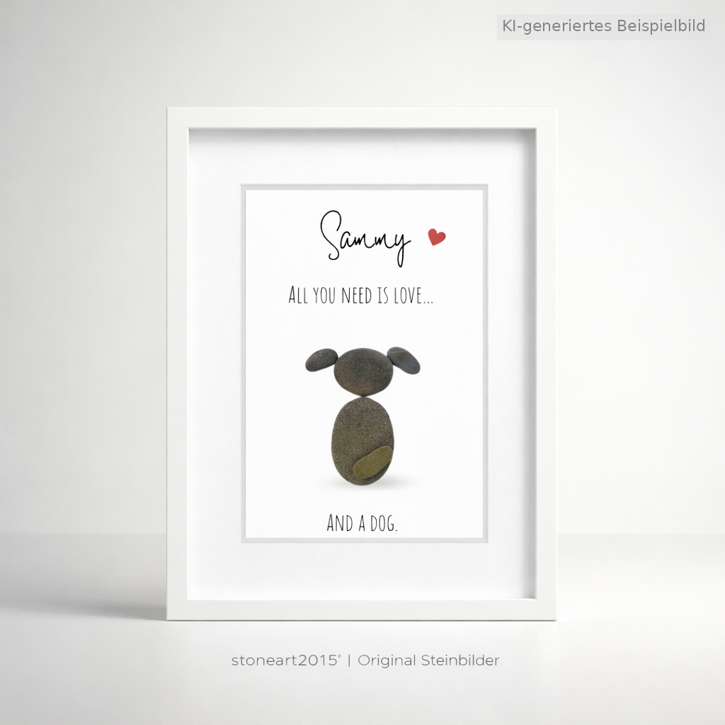 Kieselsteinbild All you need is love and a dog, Geschenk für Hundeliebhaber, handgemachtes Steinbild