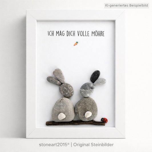 Kieselsteinbild Ich mag dich volle Möhre, Geschenk mit Humor, handgemachtes Steinbild