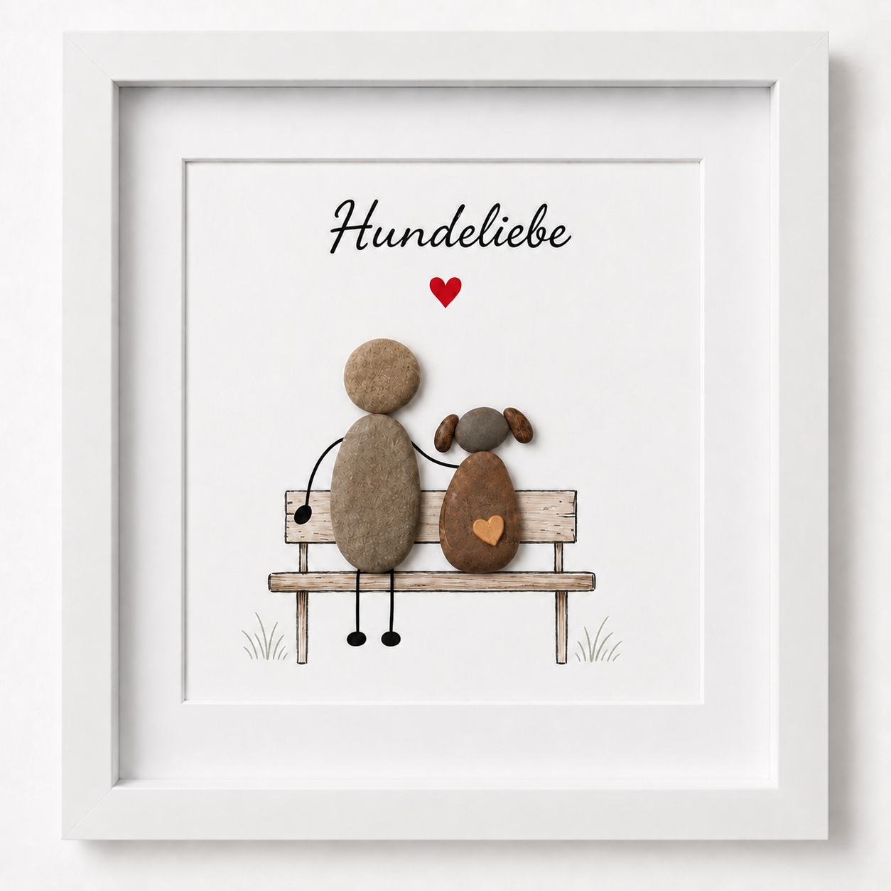 Kieselsteinbild Hundeliebe, Geschenk für Hundeliebhaber, handgemachtes Steinbild