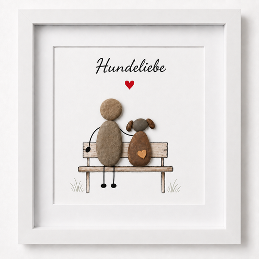 Kieselsteinbild Hundeliebe, Geschenk für Hundeliebhaber, handgemachtes Steinbild