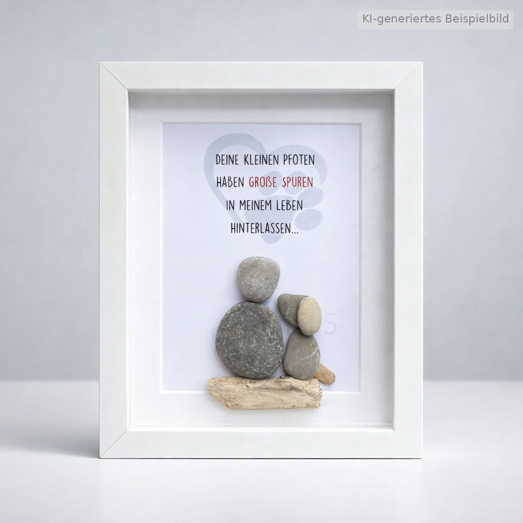 Kieselsteinbild Deine kleinen Pfoten haben große Spuren in meinem Leben hinterlassen, Geschenk zum Gedenken an das Haustier, handgemachtes Steinbild