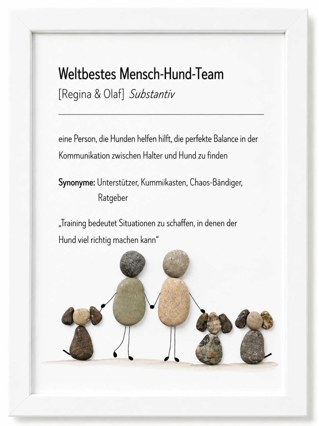 Kieselsteinbild Hundetrainer mit Herz, Geschenk für Hundetrainer, handgemachtes Steinbild