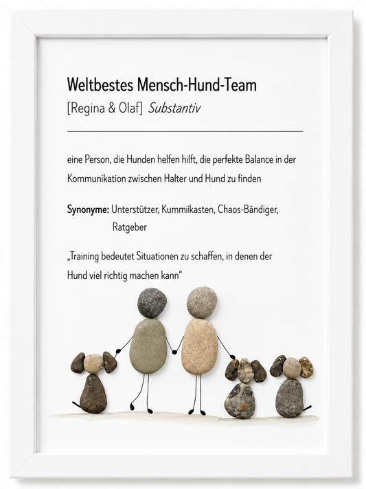 Kieselsteinbild Hundetrainer mit Herz, Geschenk für Hundetrainer, handgemachtes Steinbild