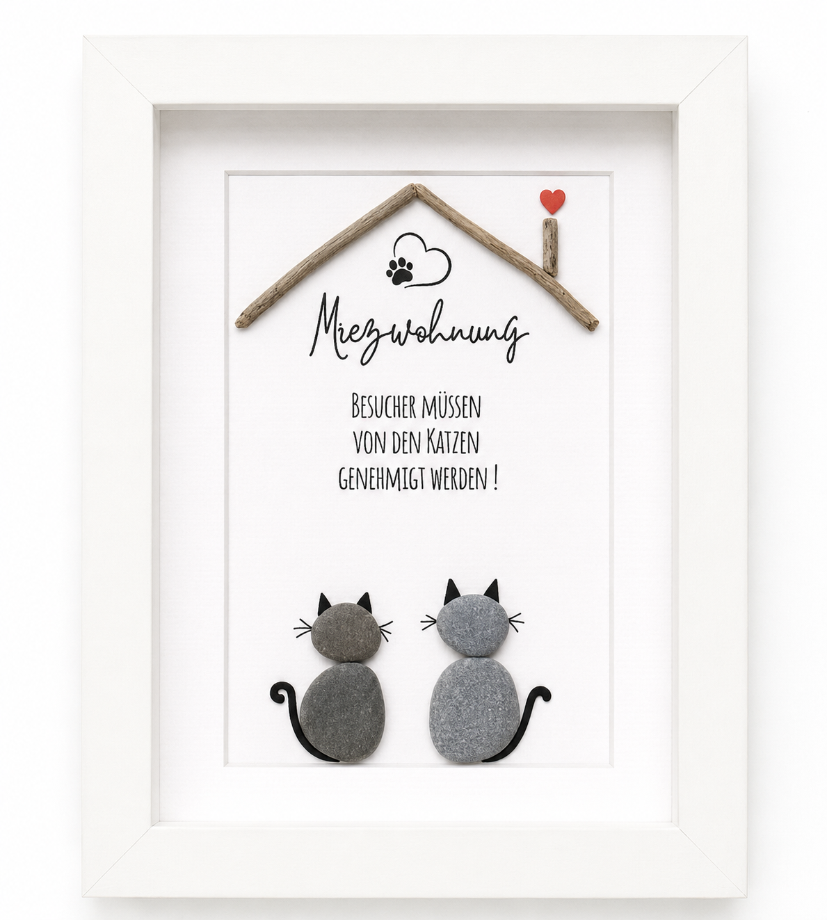 Kieselsteinbild Miezwohnung, Geschenk für Katzenliebhaber, handgemachtes Steinbild