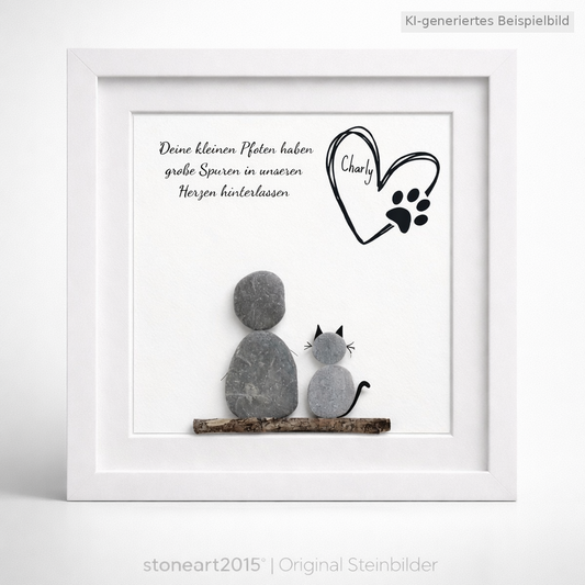 Kieselsteinbild Deine kleinen Pfoten haben große Spuren in unseren Herzen hinterlassen Katze, Geschenk zum Gedenken an die Katze, handgemachtes Steinbild