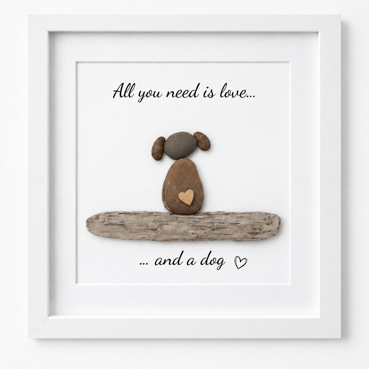 Kieselsteinbild All you need is love and a dog Treibholz, Geschenk für Hundeliebhaber, handgemachtes Steinbild