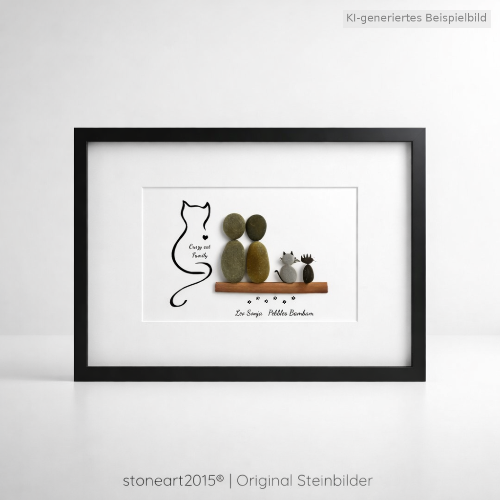 Kieselsteinbild Crazy Cat Family, Geschenk für Katzenfamilien, handgemachtes Steinbild