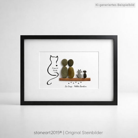 Kieselsteinbild Crazy Cat Family, Geschenk für Katzenfamilien, handgemachtes Steinbild