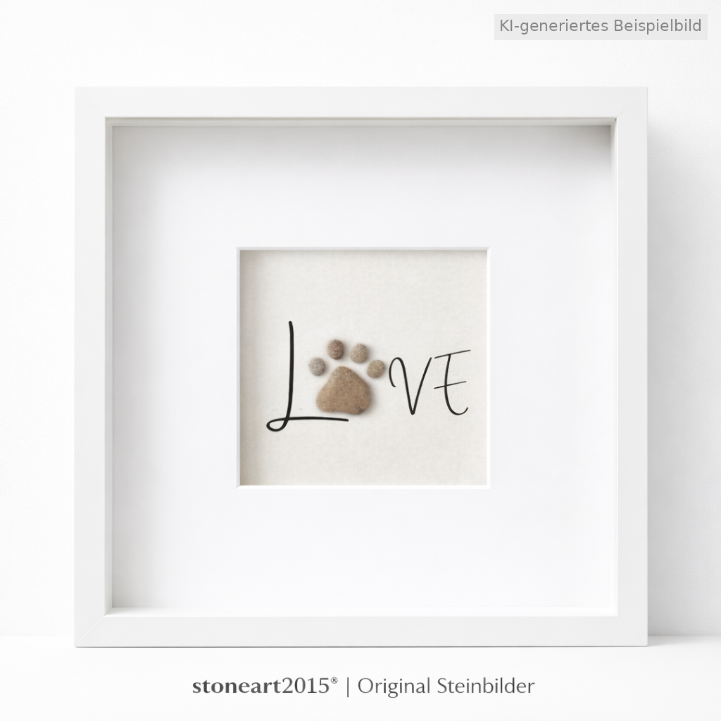 Kieselsteinbild Love Pfote, Geschenk für Tierliebhaber, handgemachtes Steinbild