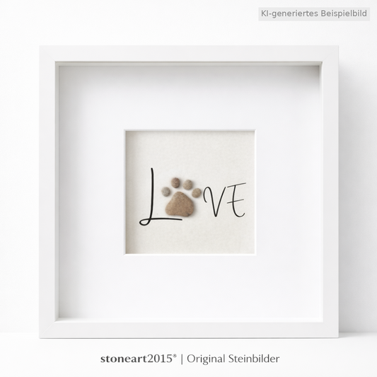 Kieselsteinbild Love Pfote, Geschenk für Tierliebhaber, handgemachtes Steinbild