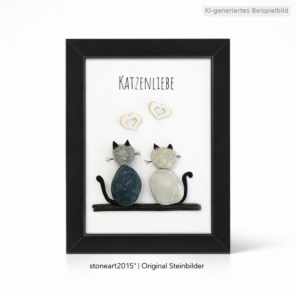 Kieselsteinbild Katzenliebe, Geschenk für Katzenliebhaber, handgemachtes Steinbild