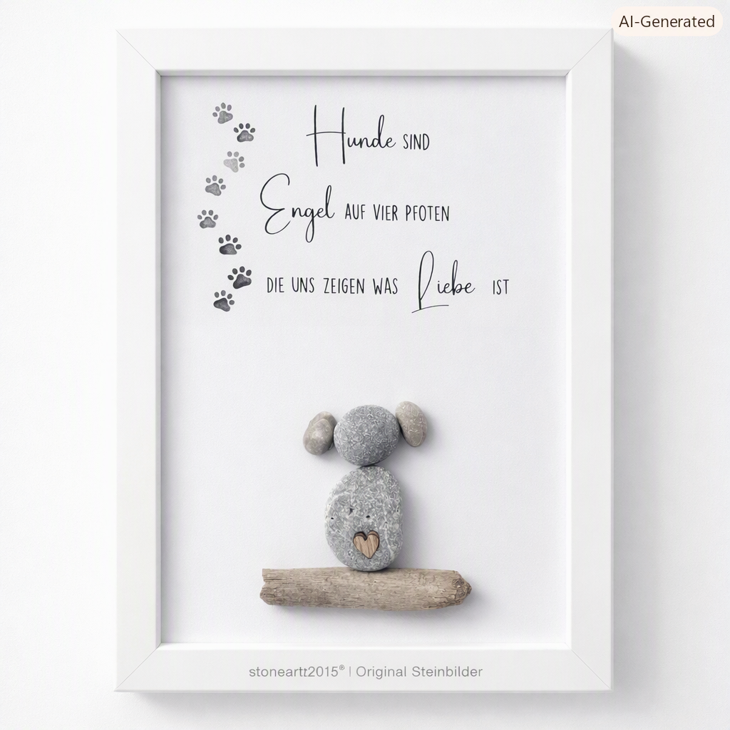Kieselsteinbild Hunde sind Engel auf vier Pfoten, Geschenk für Hundeliebhaber, handgemachtes Steinbild