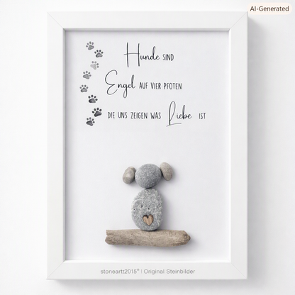Kieselsteinbild Hunde sind Engel auf vier Pfoten, Geschenk für Hundeliebhaber, handgemachtes Steinbild