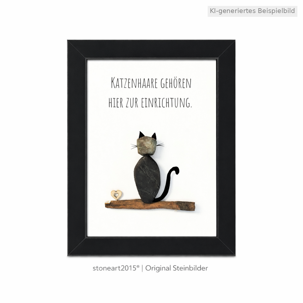 Kieselsteinbild Katzenhaare gehören hier zur Einrichtung, Geschenk für Katzenliebhaber, handgemachtes Steinbild