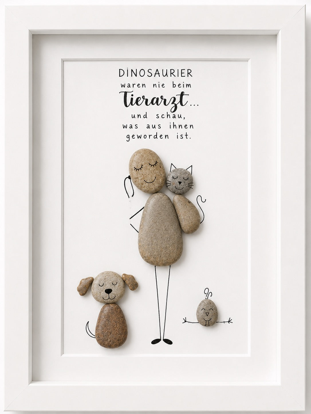 Kieselsteinbild Dinosaurier waren nie beim Tierarzt – Geschenk für Tierarzt und Tierärztin, handgemachtes Steinbild