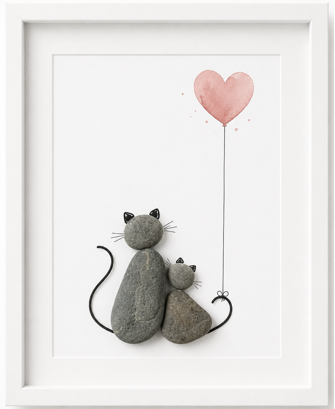 Kieselsteinbild Alles was man braucht ist Liebe und zwei Miezekatzen – Geschenk für Katzenliebhaber, handgemachtes Steinbild