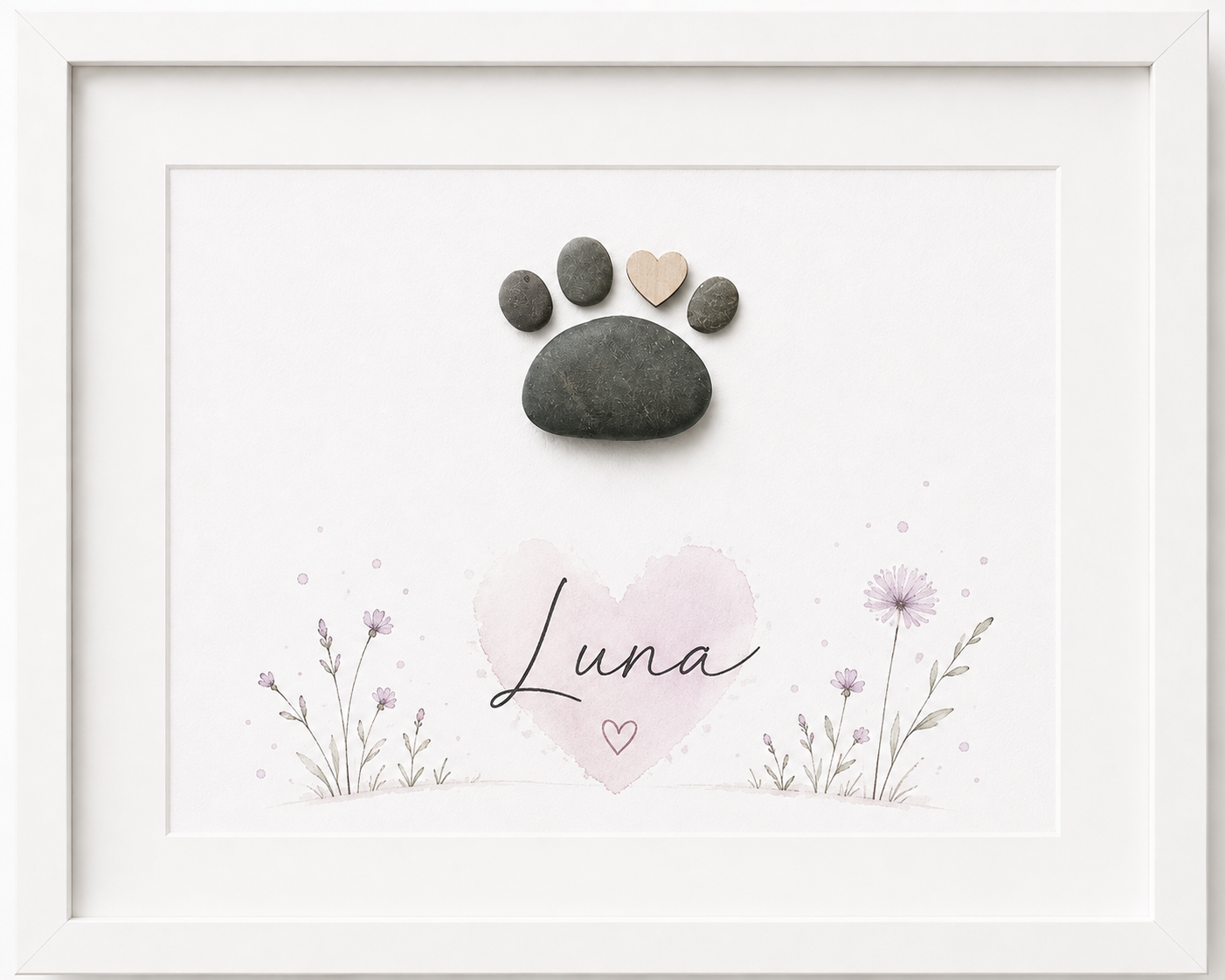 Kieselsteinbild Pfotenabdruck mit Namen – personalisiertes Geschenk für Haustierbesitzer, handgemachtes Steinbild