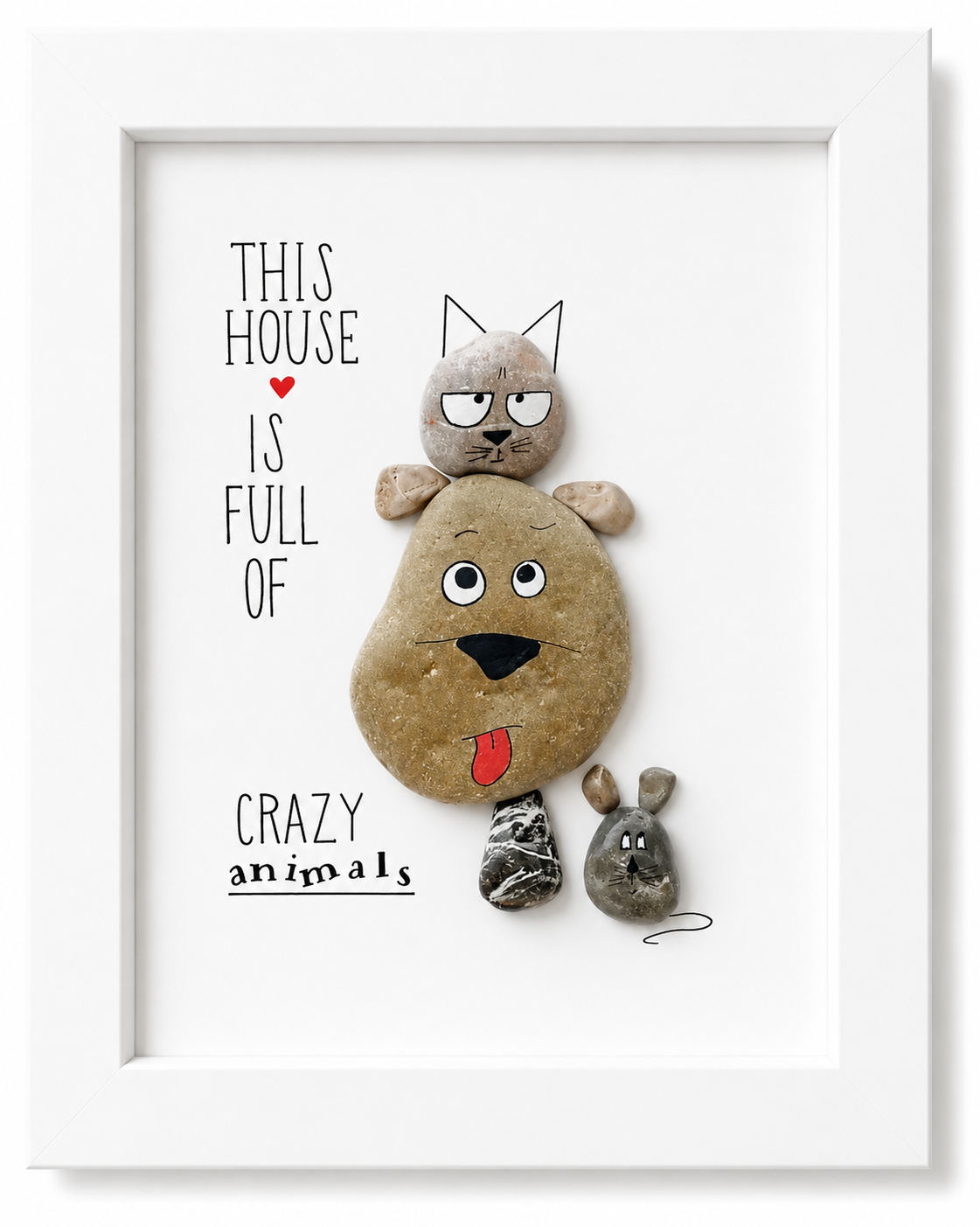 Kieselsteinbild This house is full of crazy animals – Geschenk für Tierliebhaber, handgemachtes Steinbild