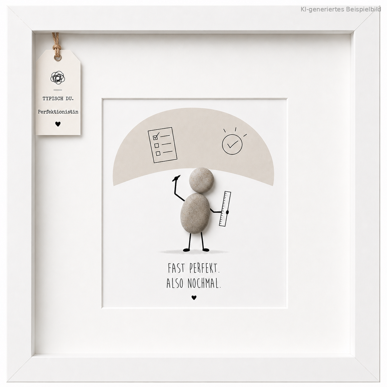 Kieselsteinbild Fast perfekt, also nochmal – Geschenk für Perfektionistin, handgemachtes Steinbild