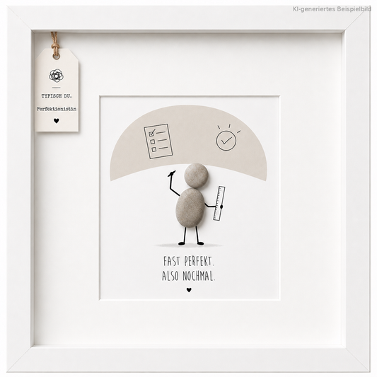 Kieselsteinbild Fast perfekt, also nochmal – Geschenk für Perfektionistin, handgemachtes Steinbild