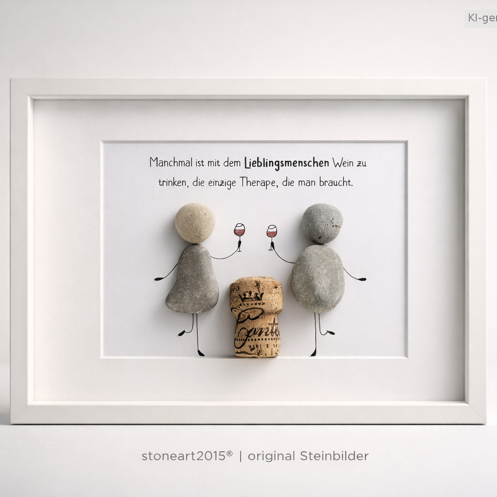 Kieselsteinbild Manchmal ist mit Lieblingsmenschen Wein zu trinken – Geschenk für Weinliebhaber, handgemachtes Steinbild