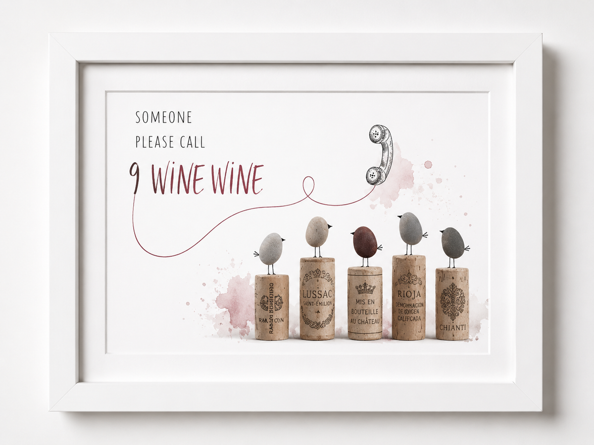 Kieselsteinbild Someone please call 9 wine wine – witziges Weingeschenk, handgemachtes Steinbild