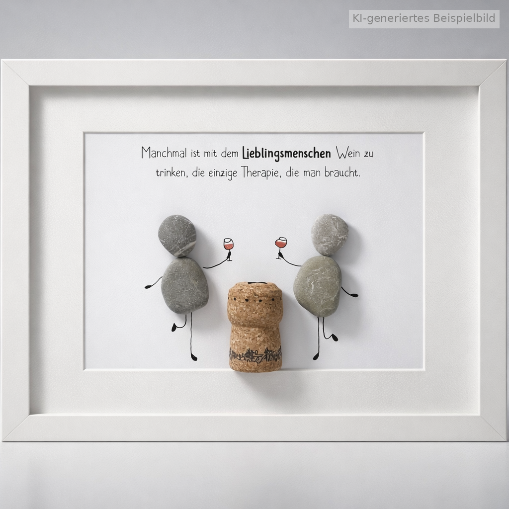 Kieselsteinbild Manchmal ist mit dem Lieblingsmenschen Wein zu trinken – Geschenk für Weinliebhaber, handgemachtes Steinbild