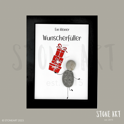 Handgemachtes Steinbild ‚Wunscherfüller‘ – Geldgeschenk zum Selbstbefüllen, personalisierbar & Unikat aus Natursteinen